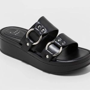 A New Day Haisley Heels, Women Memory Foam, Black With Silver Accents